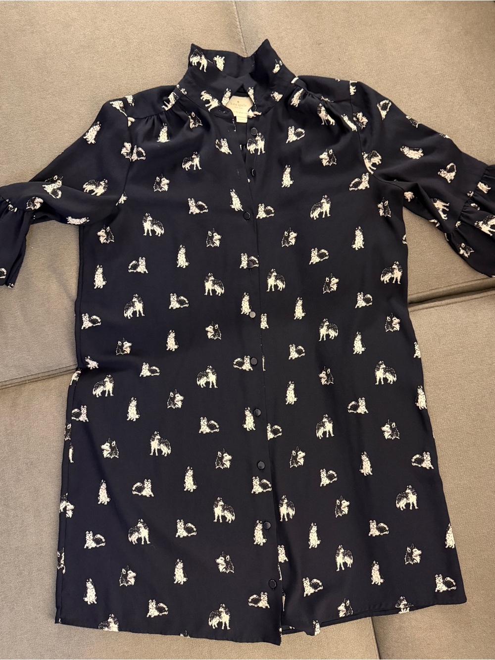 Kate Spade New York Husky Dog Print Button Front Dress Navy Women’s M